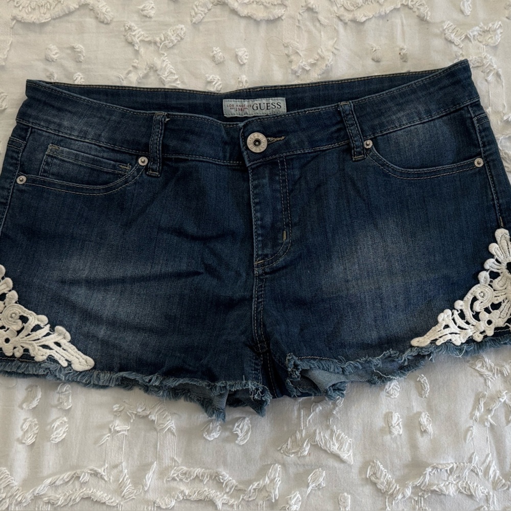 Guess Blue Denim Shorts with White Lace